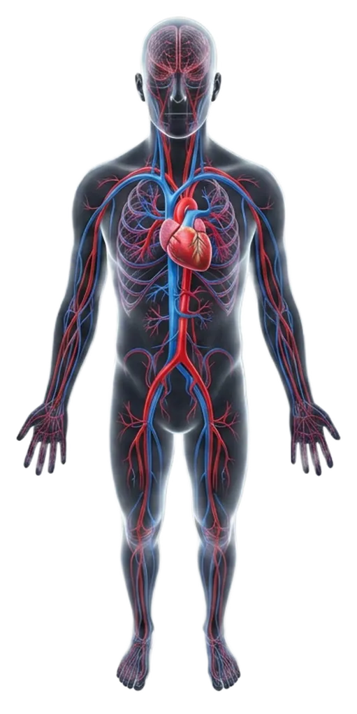Inimkeha vereringesüsteem: arterid ja veenid koos südamega